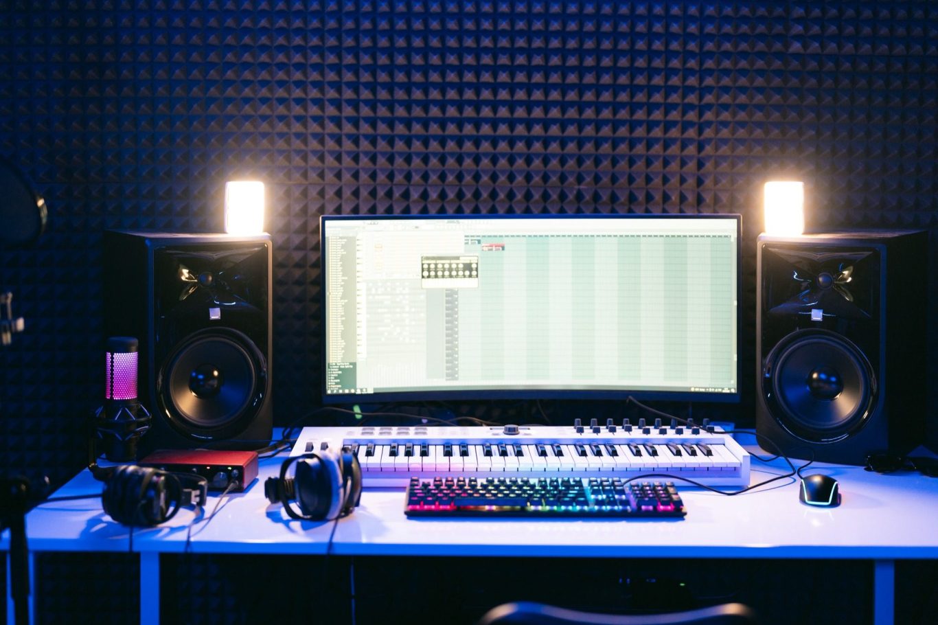 Lunara – Zwischen Beats & Emotionen Tonstudio mit Lichtern in Violett – Lunara zwischen Beats und Emotionen
